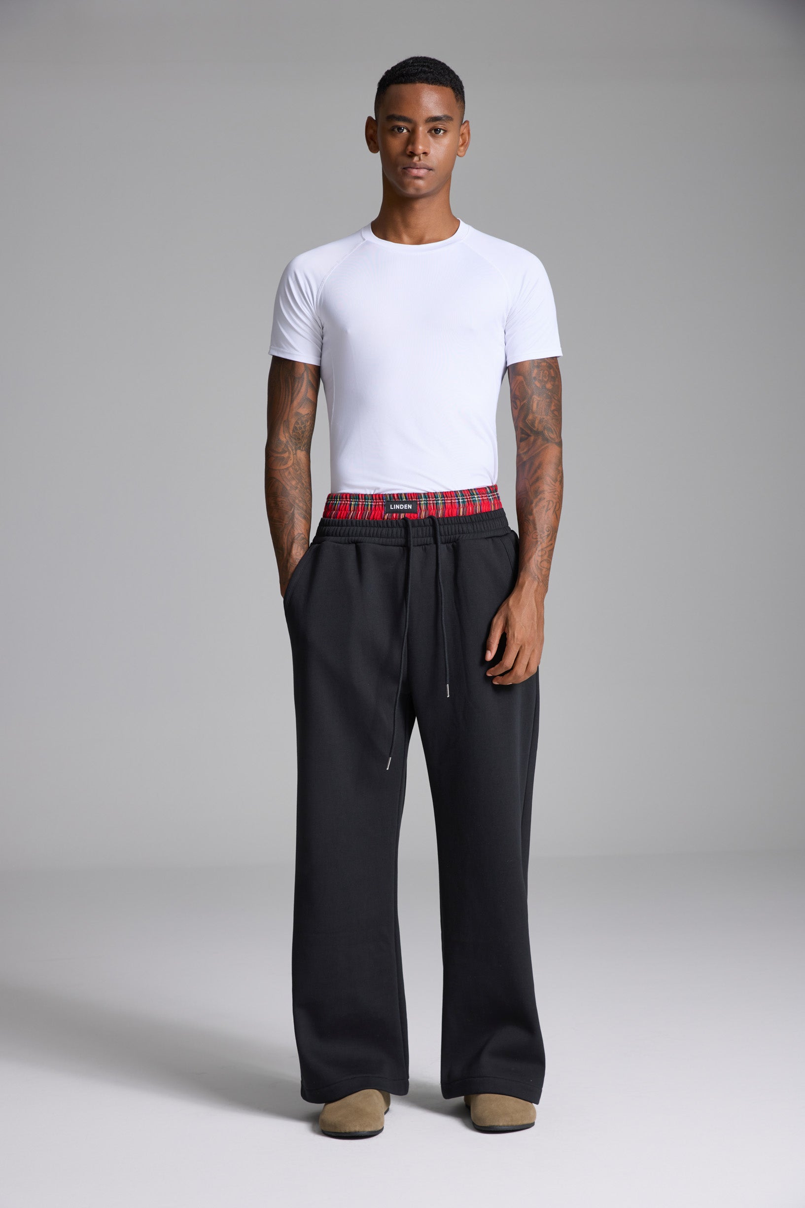 ギンガム ボクサースウェットパンツ ブラック