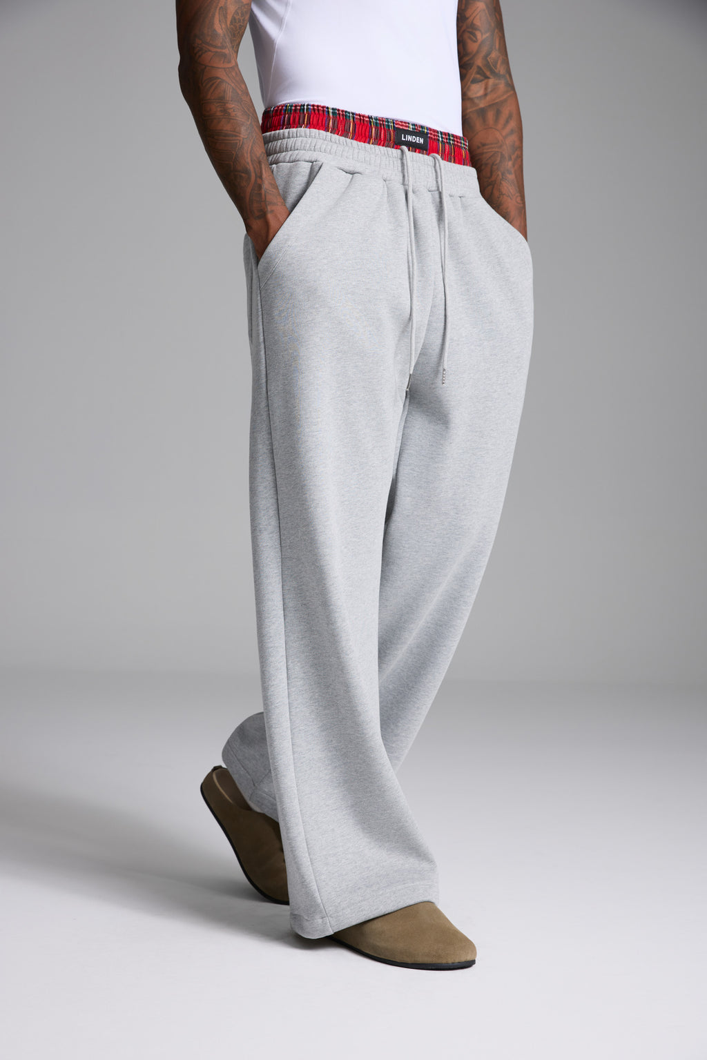 ギンガム ボクサースウェットパンツ グレー